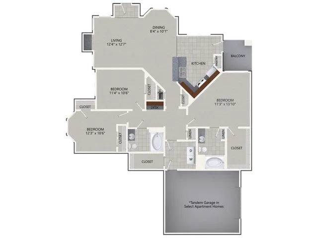 C1G Floor Plan | 3 Bedroom with 2 Bath | 1513 Square Feet | Cottonwood Ridgeview | Apartment Homes