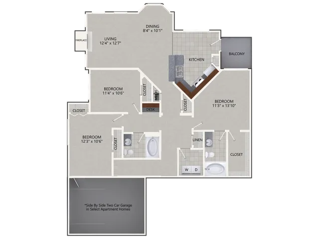 C2G Floor Plan | 3 Bedroom with 2 Bath | 1596 Square Feet | Cottonwood Ridgeview | Apartment Homes