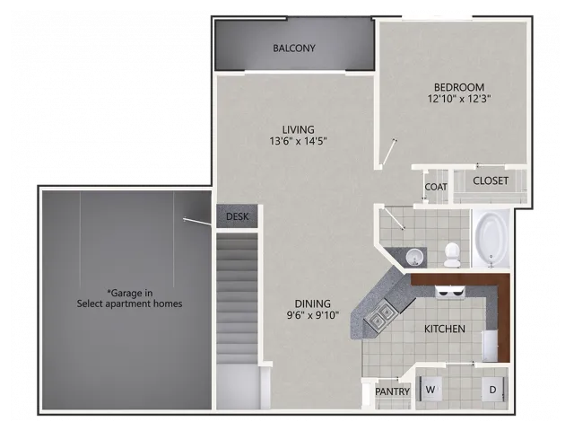 A4 Floor Plan | 1 Bedroom with 1 Bath | 1017 Square Feet | Cottonwood Ridgeview | Apartment Homes
