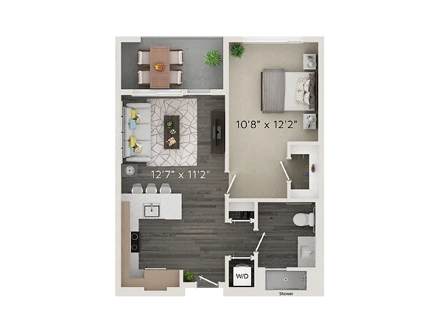 A2 Floor Plan | 1 Bedroom with 1 Bath | 570 Square Feet | Park Avenue  | Apartment Homes