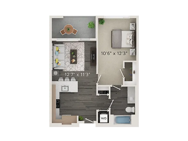 A4 Floor Plan | 1 Bedroom with 1 Bath | 585 Square Feet | Park Avenue  | Apartment Homes