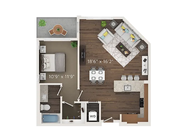 A8 Floor Plan | 1 Bedroom with 1 Bath | 683 Square Feet | Park Avenue  | Apartment Homes