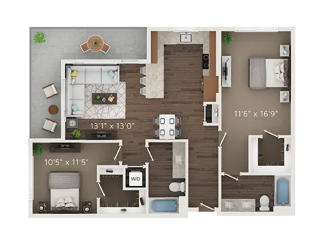B4 Floor Plan | 2 Bedroom with 2 Bath | 1051 Square Feet | Park Avenue  | Apartment Homes