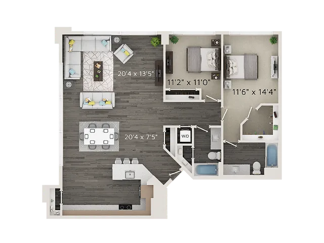 B5 Floor Plan | 2 Bedroom with 2 Bath | 1380 Square Feet | Park Avenue  | Apartment Homes