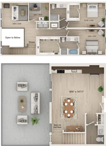 T2 - Floor Plan | 2 Bed with 2.5 Bath | 1,746 Square Feet | Cottonwood Highland | Apartment Home