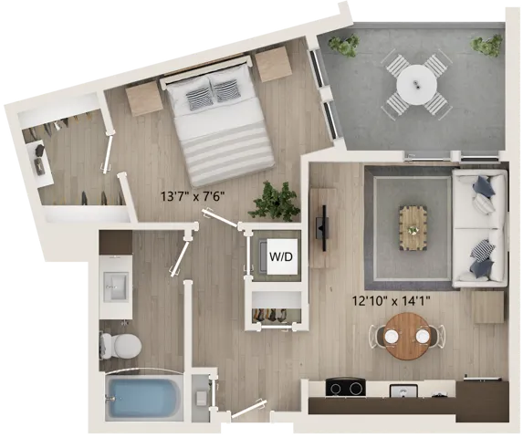 A1 - Floor Plan | Studio with 1 Bath | 586 Square Feet | Cottonwood Highland | Apartment Homes