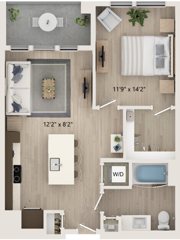 A5 - Floor Plan | Studio with 1 Bath | 691 Square Feet | Cottonwood Highland | Apartment Homes