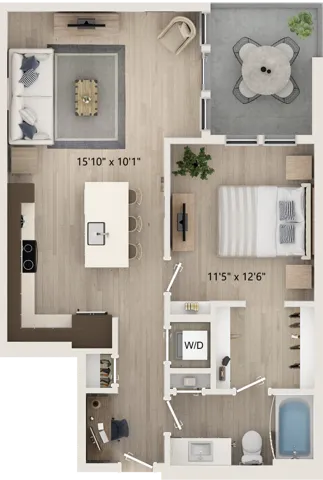 A6 - Floor Plan | Studio with 1 Bath | 713 Square Feet | Cottonwood Highland | Apartment Homes