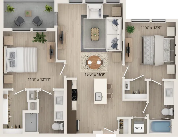 B2 - Floor Plan | 2 Bed 2 Bath | 984 Square Feet | Cottonwood Highland | Apartment Home