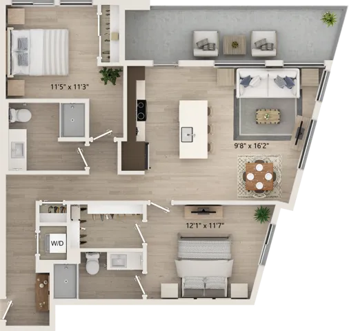 B4 - Floor Plan | 2 Beds 2 Bath | 1,066 Square Feet | Cottonwood Highland | Apartment Home