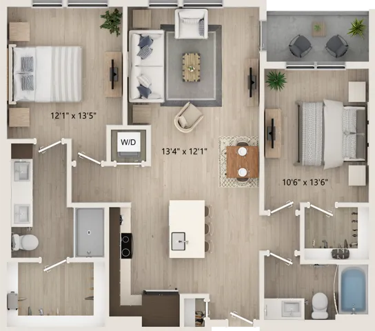 B5 - Floor Plan | 2 Bed 2 Bath | 1,085 Square Feet | Cottonwood Highland | Apartment Home