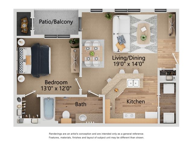A-1 Floor Plan | 1 Bedroom with 1 Bath | 639 Square Feet | Toscana at Valley Ridge | Apartment Homes
