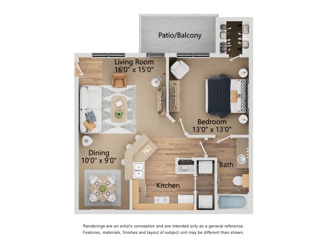 A-2 Floor Plan | 1 Bedroom with 1 Bath | 754 Square Feet | Toscana at Valley Ridge | Apartment Homes