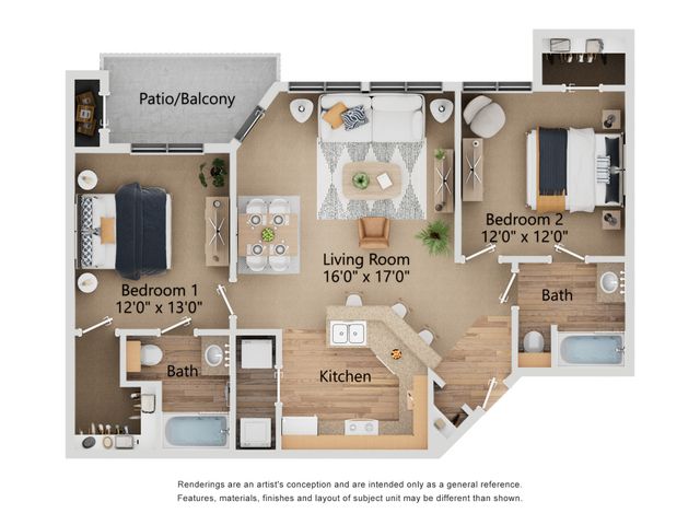 B-2 Floor Plan | 2 Bedroom with 2 Bath | 960 Square Feet | Toscana at Valley Ridge | Apartment Homes