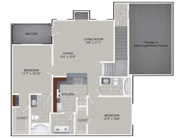 B2r24 Floor Plan | 2 Bedroom with 2 Bath | 1184 Square Feet | Cottonwood Ridgeview | Apartment Homes