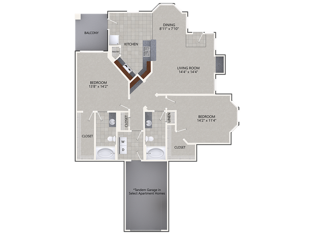 B3r24 Floor Plan | 2 Bedroom with 2 Bath Renovated| 1361 Square Feet | Cottonwood Ridgeview | Apartment Homes