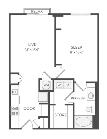View of The Kahlo 1-bedroom floorplan