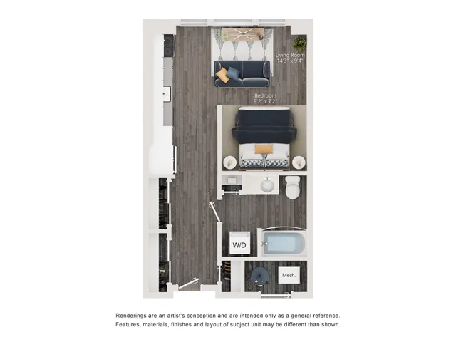 S1 - Floor Plan | Studio with 1 Bath | 537 Square Feet | The Richmond | Apartment Homes
