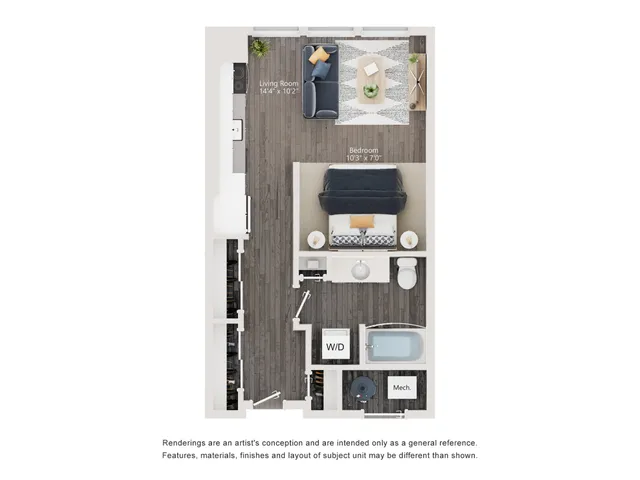 S2 - Floor Plan | Studio with 1 Bath | 537-542 Square Feet | The Richmond | Apartment Homes