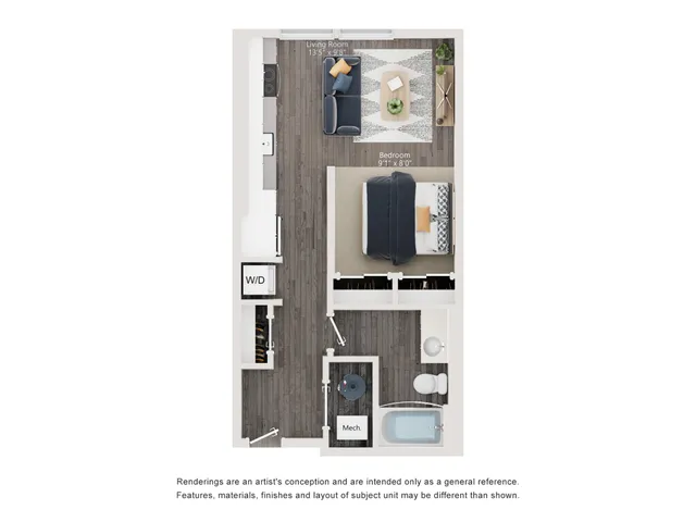 S3 - Floor Plan | Studio with 1 Bath | 540 Square Feet | The Richmond | Apartment Homes