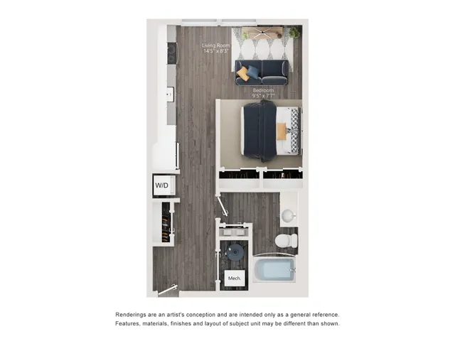 S4 - Floor Plan | Studio with 1 Bath | 559 Square Feet | The Richmond | Apartment Homes