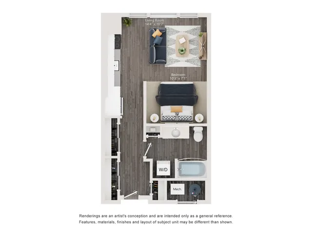 S5 - Floor Plan | Studio with 1 Bath | 573 Square Feet | The Richmond | Apartment Homes