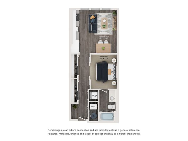 UB1 - Floor Plan | Studio with 1 Bath | 604 Square Feet | The Richmond | Apartment Homes