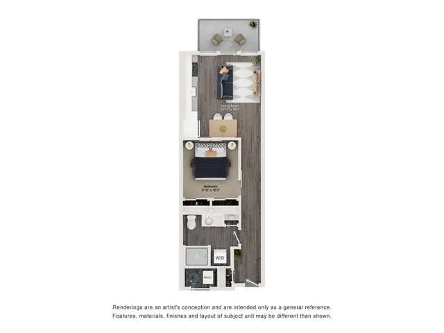 UB2 - Floor Plan | Studio with 1 Bath | 613-618 Square Feet | The Richmond | Apartment Homes