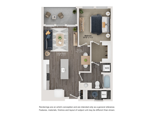 A3 - Floor Plan | 1 bedroom with 1 Bath | 691 Square Feet | The Richmond | Apartment Homes
