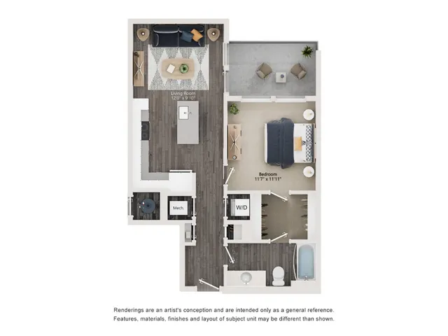 A6 - Floor Plan | 1 bedroom with 1 Bath | 714-743 Square Feet | The Richmond | Apartment Homes