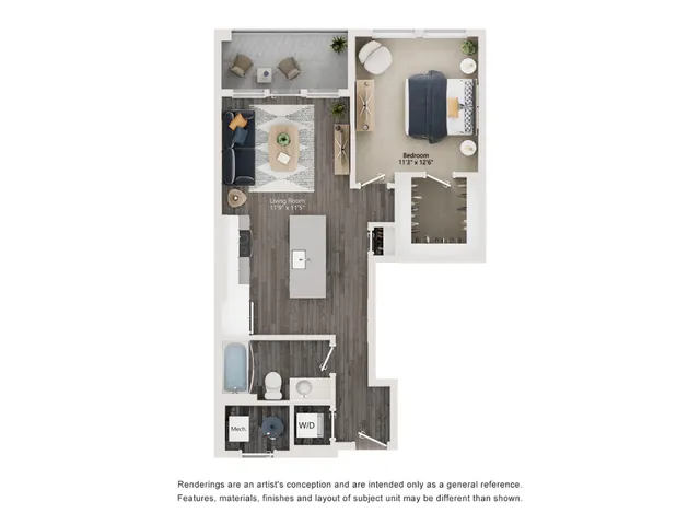 A7 - Floor Plan | 1 bedroom with 1 Bath | 716 Square Feet | The Richmond | Apartment Homes