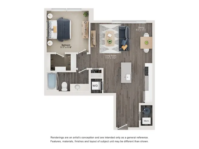 A9 - Floor Plan | 1 bedroom with 1 Bath | 741-761 Square Feet | The Richmond | Apartment Homes