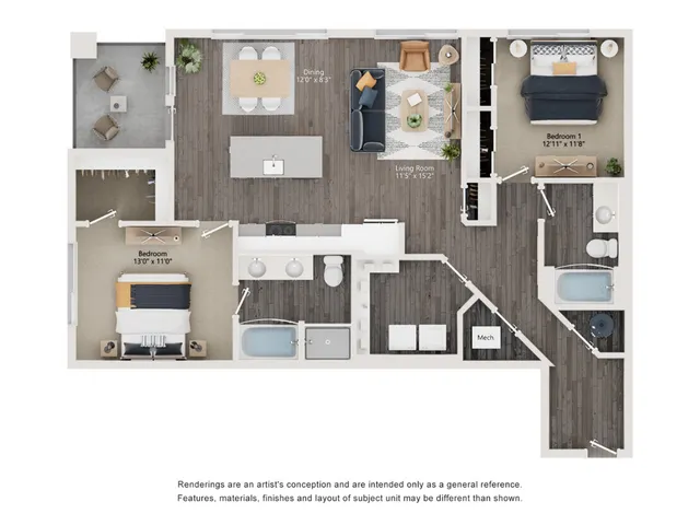B10 - Floor Plan | 2 bedroom with 2 Bath | 1244 Square Feet | The Richmond | Apartment Homes