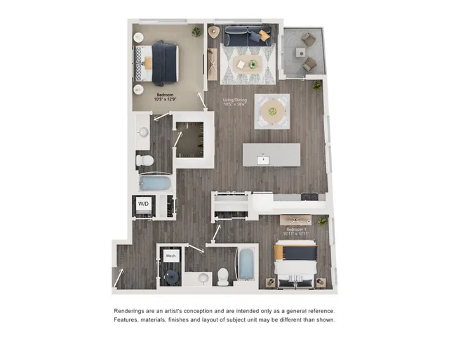 B4 - Floor Plan | 2 bedroom with 2 Bath | 1113 Square Feet | The Richmond | Apartment Homes