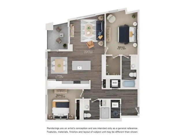 B6 - Floor Plan | 2 bedroom with 2 Bath | 1167 Square Feet | The Richmond | Apartment Homes