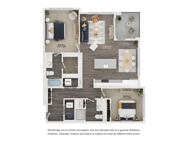 B8 - Floor Plan | 2 bedroom with 2 Bath | 1171 Square Feet | The Richmond | Apartment Homes