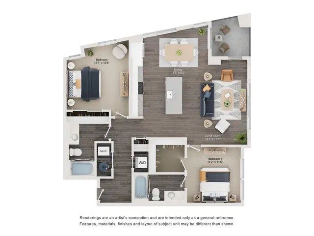 B9 - Floor Plan | 2 bedroom with 2 Bath | 1226 Square Feet | The Richmond | Apartment Homes