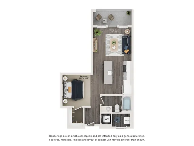 UB3 - Floor Plan | Studio with 1 Bath | 617 Square Feet | The Richmond | Apartment Homes