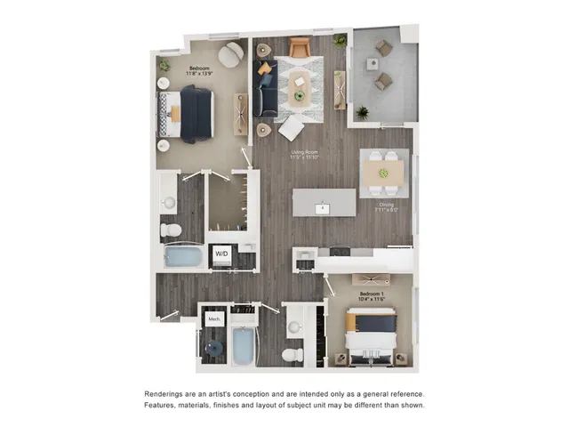 B5 - Floor Plan | 2 bedroom with 2 Bath | 1139 Square Feet | The Richmond | Apartment Homes