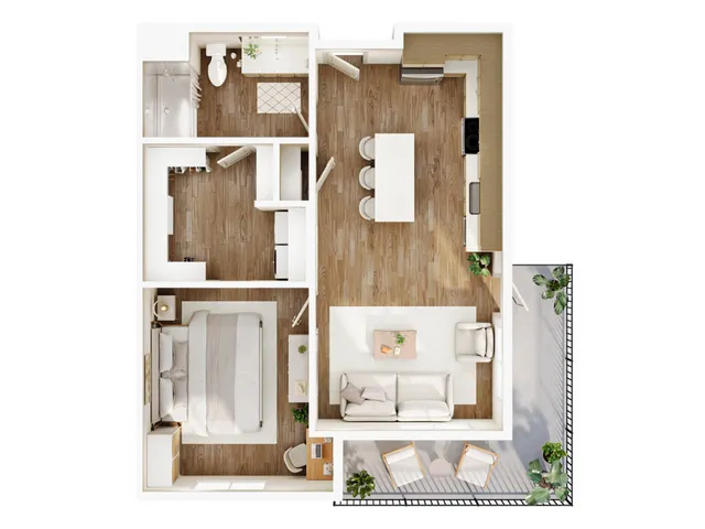 One Bed Corner Floor Plan | One Bedroom with 1 Bath | 699 Square | Current | Apartment Homes