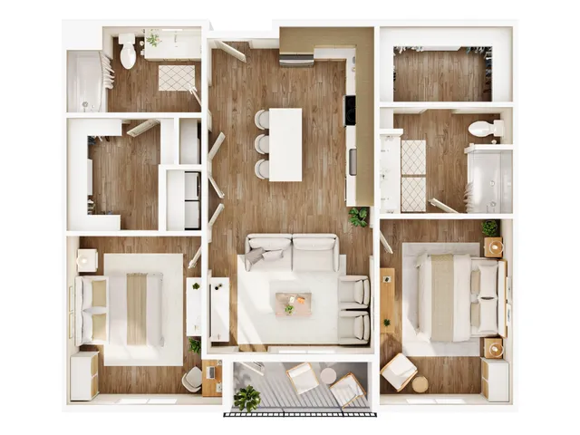 Two Bed Floor Plan | Two Bedroom with 2 Bath | 1044-1077 Square Feet | Current | Apartment Homes