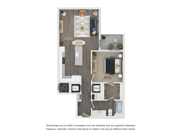 A11 - Floor Plan | 1 bedroom with 1 Bath | 838 Square Feet | The Richmond | Apartment Homes