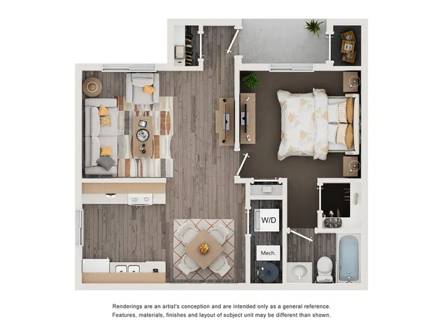 Concord Floor Plan | 1 Bedroom with 1 Bath | 607 Square Feet | Camelot Apartment Homes