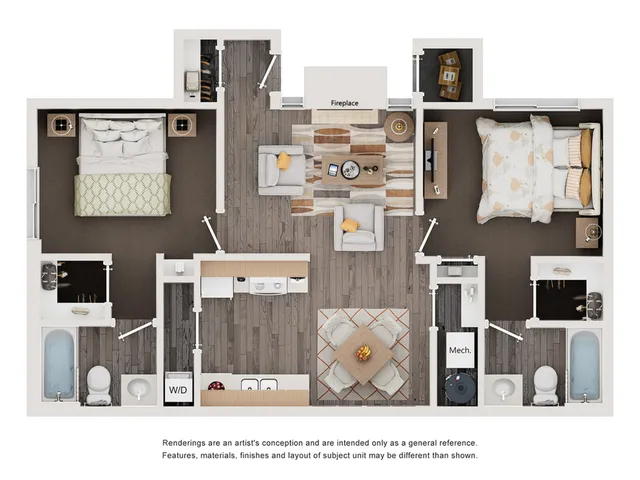 Hampton Floor Plan | 2 Bedroom with 2 Bath | 856 Square Feet | Camelot Apartment Homes