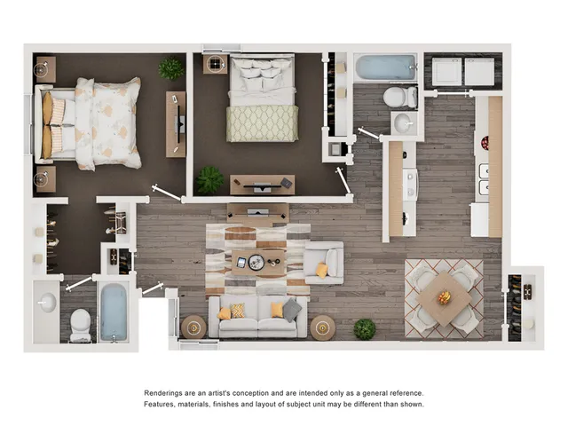 Lexington Floor Plan | 2 Bedroom with 2 Bath | 948 Square Feet | Camelot Apartment Homes