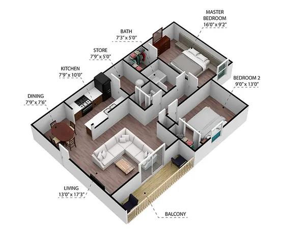 The Kensington | 2 Bed 1.5 Bath | 936 sq ft | Crown Pointe Apartments in Georgetown