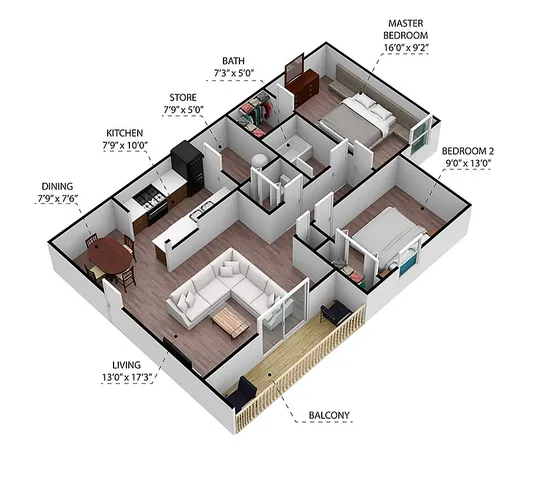 The Windsor | 2 Bed 1.5 Bath | 936 sq ft | Crown Pointe Apartments in Georgetown