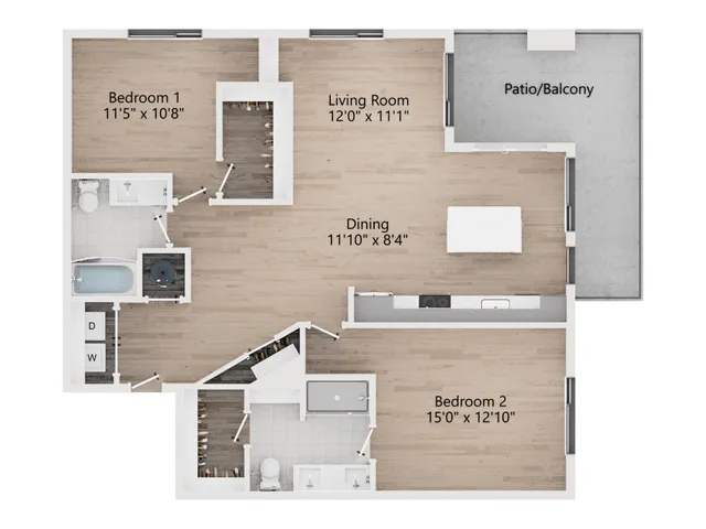 B7 | 2 Bedroom 2 Bath | 1307 sq ft | The Westerly Apartments in Millcreek, UT