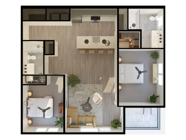 B3 | 2 Bed 2 Bath | 5 Row Apartments in Charlottesville