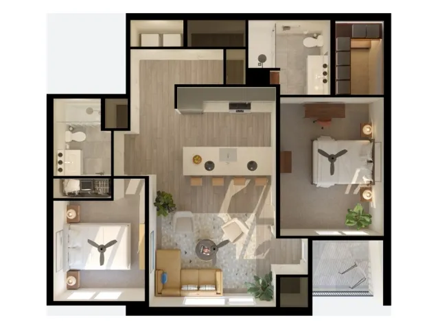 B2 | 2 Bed 2 Bath | 5 Row Apartments in Charlottesville